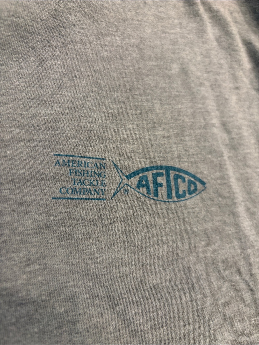 AFTCO Gray Tee with Teal Fish Logo